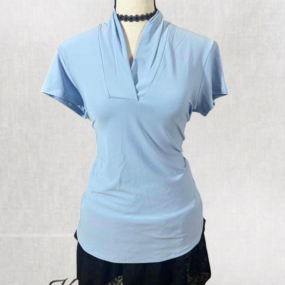 Coquette Chic Light Blue Tear Drop Neck Line Babydoll Top